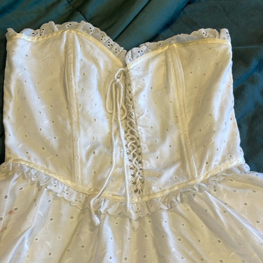 Vintage Gunne Sax lace strapless dress. Summer country wedding dress.